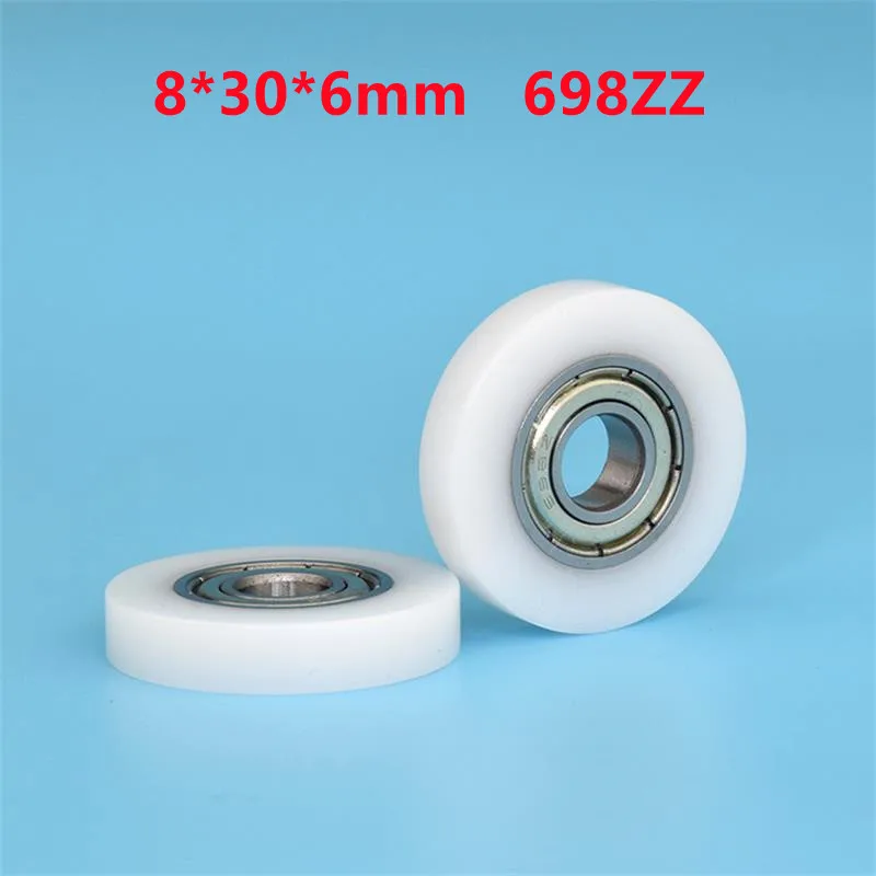 20pcs/100pcs Flat Roller 8*30*6mm 698ZZ Bearing POM Plastic Coated Pulley Guide Wheel Low Noise Roller 8x30x6mm