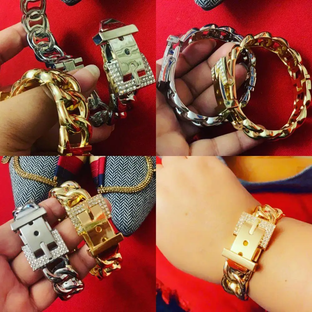 Belt shape Metal Cuff Bracelets Bangles For Women Statement Alloy Arms Bracelet Rhinestones Jewelry Party Fashion Accessories