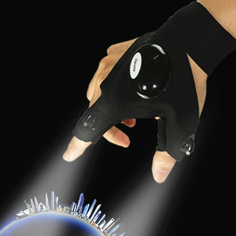 Night Light Waterproof Fishing Gloves with LED Flashlight Rescue Tools Outdoor Gear Cycling Practical Durable Fingerless Gloves