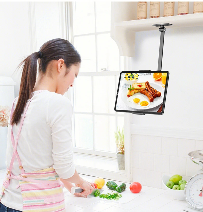 Настенное потолочное крепление для планшета, для кухни, Складная регулируемая подставка для планшета 5-13 дюймов для телефона, планшета и ipad