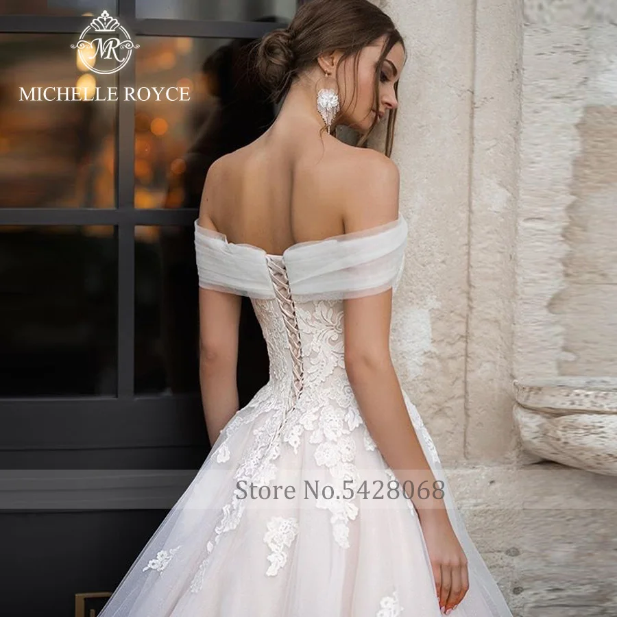 

Michelle Royce Wedding Dress Luxurious Hot Sale Sexy Strapless Off The Shoulder Appliques Lace Up Chapel Train Vestido De Noiva