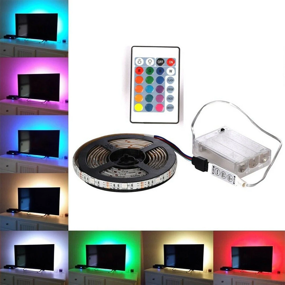 fita led rgb impermeavel com caixa de bateria kit de controle remoto fita led flexivel para retroiluminacao de tv 24 teclas 17 chaves 05 m 1m 2m 5v 01