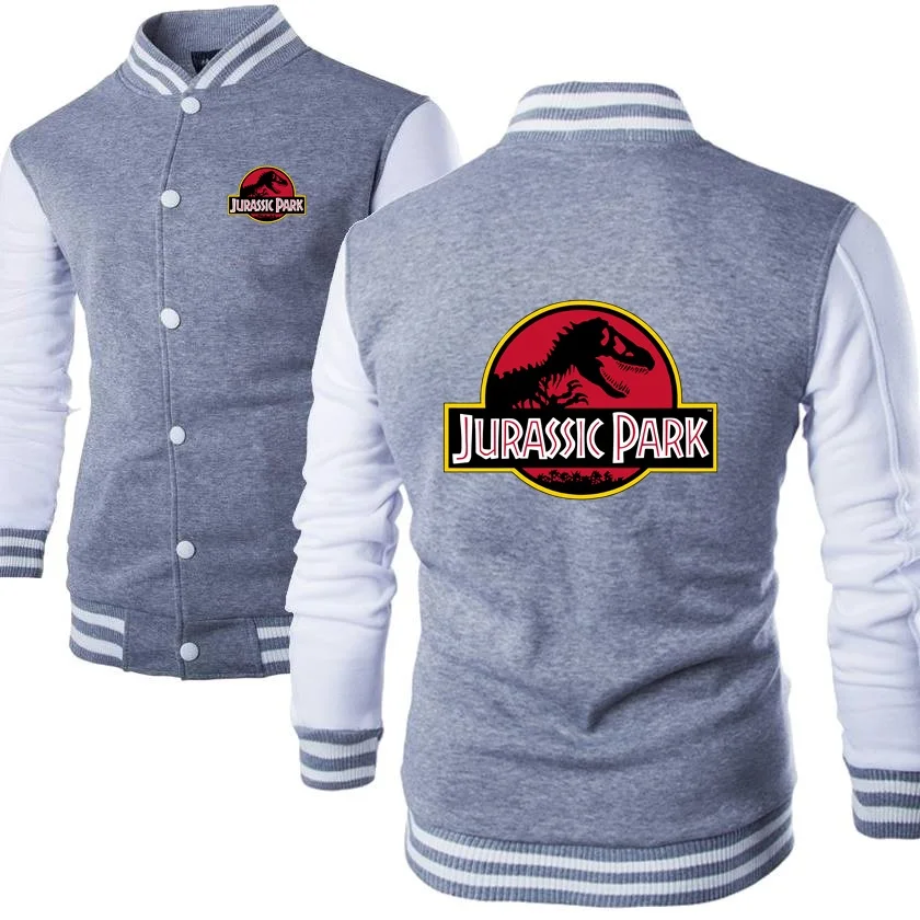 Boy Girl Hiphop Streetwear Men Baseball Jacket Casual Stand Collar Coats Dinosaur World Sweatshirt JURASSIC PARK Print Sportwear