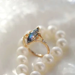 Original design silver inlaid colorful gradient crystal stitching geometric ladies ring opening romantic delicate jewelry