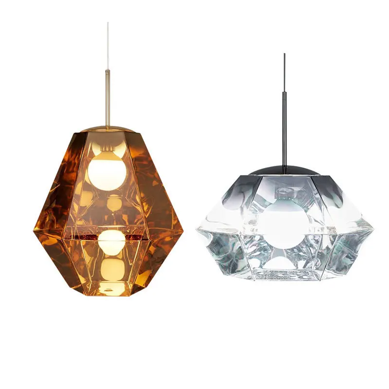 

Nordic Diamond Style Amber / Chrome Acrylic with Metal Holder Pendant Lights LED Light Source Droplights for Show Room Bar