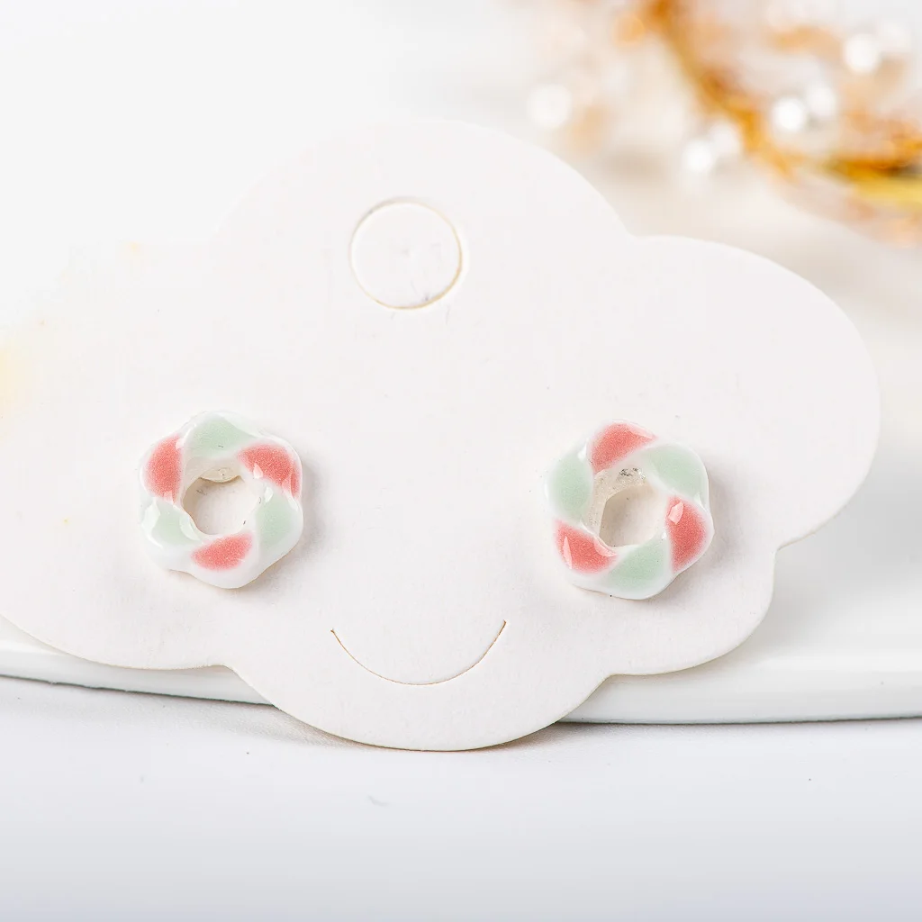 Small Cute Colorful Summer Ceramic Earrings Korean style Flower Bear Geometric Food Stud Earrings Set For Women #LY122