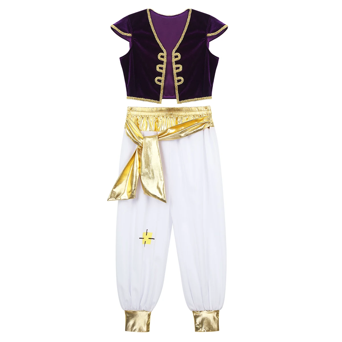 Kids Boys Arabian Prince Costumes Cap Sleeves Vest Waistcoat with Pants Set for Halloween Dress Up Cosplay Party