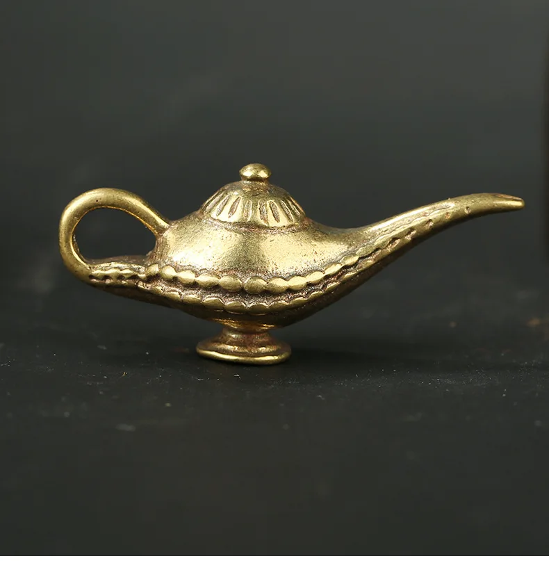 Handmade Pure Brass Aladdin magic lamp craft DIY jewelry ornament portable Miniature Fitting Keychain Pendant souvenir gift a001