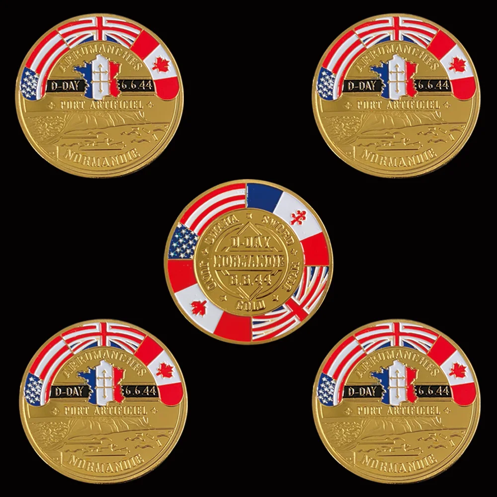 5PCS D-Day 6.6.44 Gold Coin Port Artificiel Normandie Landing For Collect