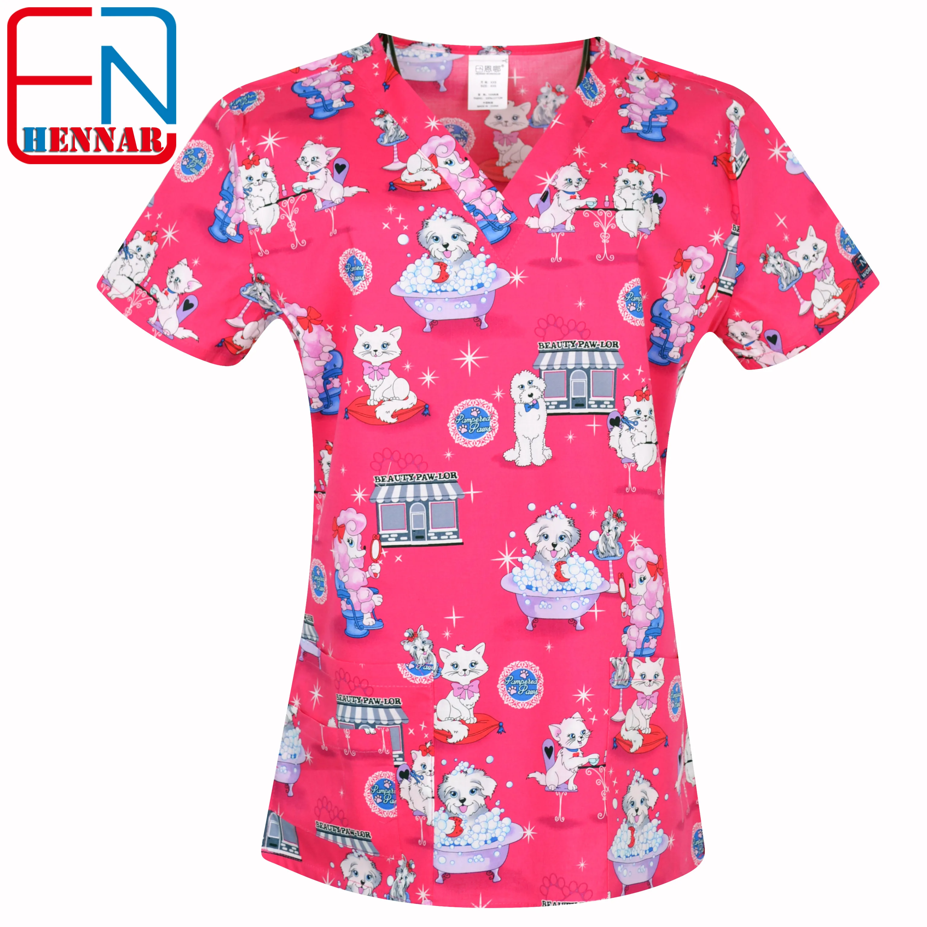 14 prints in Dogs and Cats Scrub Tops for Women Scrub Scrubs,Vet scrub Uniform In 100% Print Cotton