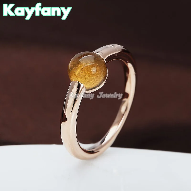 

6mm simple gold-plated round Orange Garnet ring crystal jewelry anniversary gift for girlfriend Wedding Ring