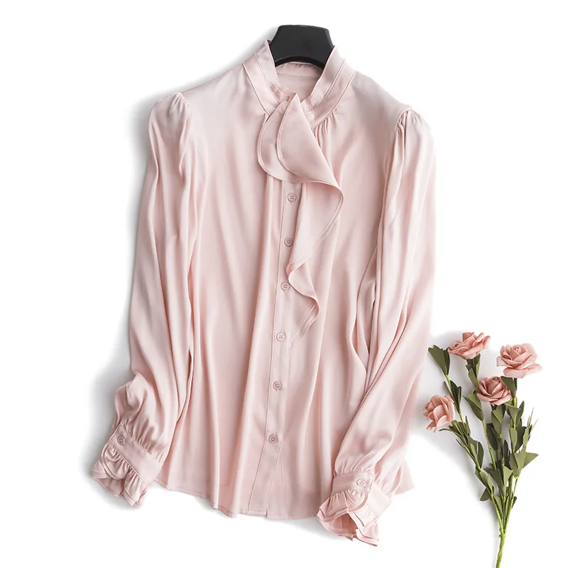 Blusa Vintage de seda auténtica para Mujer, camisa elegante de oficina para Primavera, 2020