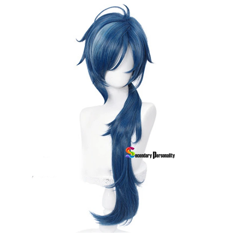 Parrucche Anime Genshin Impact Kaeya Cosplay uomo 80cm parrucca blu inchiostro lunga Costume Cosplay capelli sintetici termoresistenti Peluca