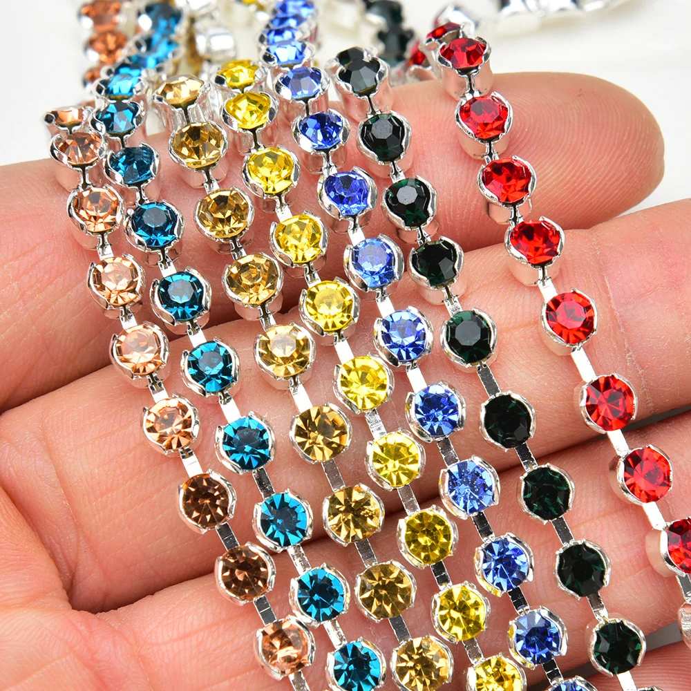 1 Yard 5 Yards SS12 3mm SS16 4mm Glitter Glass Crystal Rhinestone Cup Chain DIY Jewelry Crafts Wedding Clothing Decoration Trim