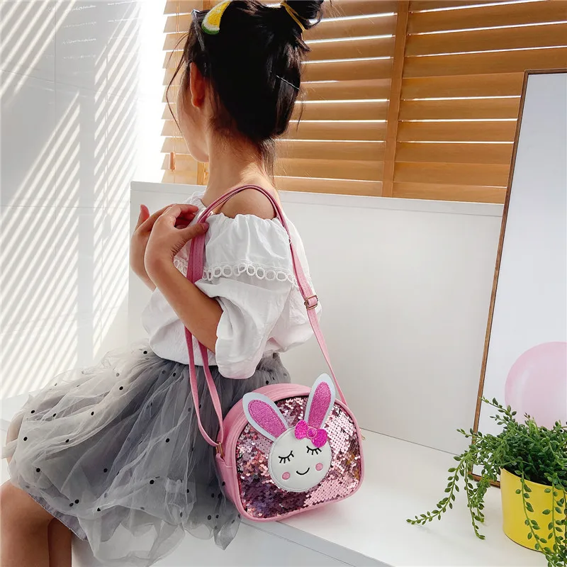 Sequins Bunny Girls Small Shoulder Bags Lovely Baby Kids Mini Accessories Coin Purse Handbag Cute Rabbit Children Crossbody Bag