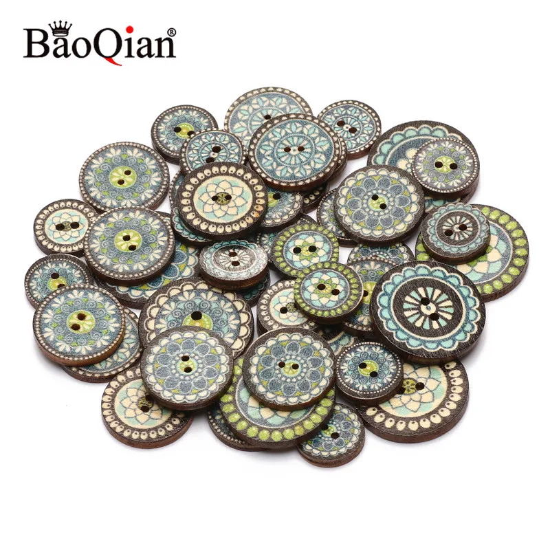 50pcs/lot 15/20/25mm Natural Wooden Round Painted Sewing Button For Clothing Decoration Scrapbook Diy Home Sewing Accessories