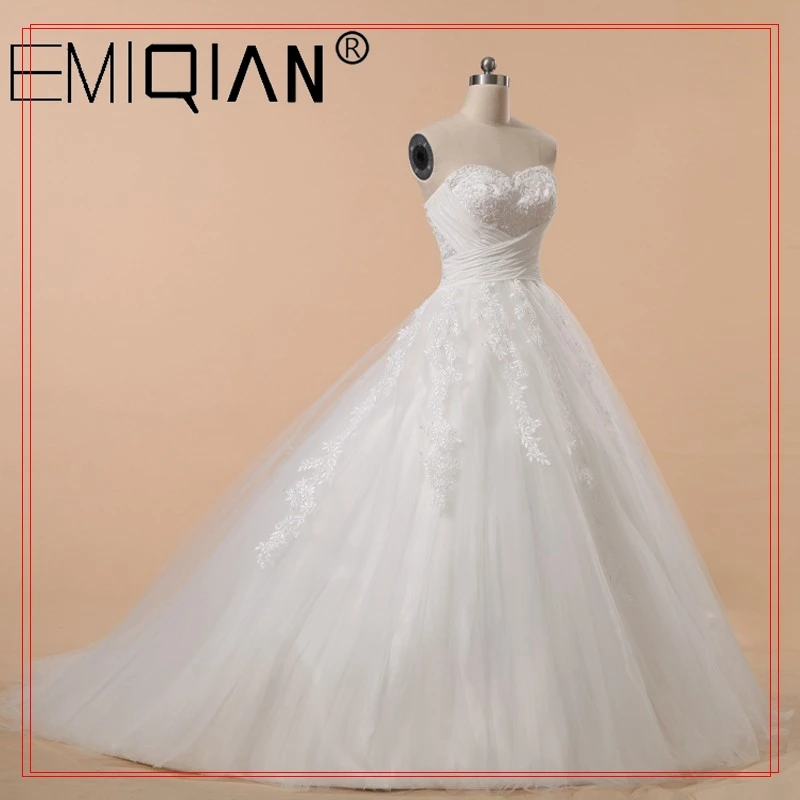 Strapless Ball Gown Appliqued Bridal Wedding Dresses, Robe de Mariee Real Photos Sweetheart Tulle Bridal Gown Plus Size