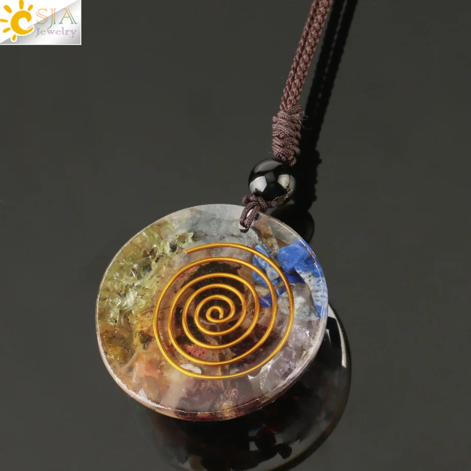 CSJA Natural Stones Ammonite Pendants Necklaces Cabochon Chip Beads Resin Spiral Conch Shell Pendant for Female Men G322