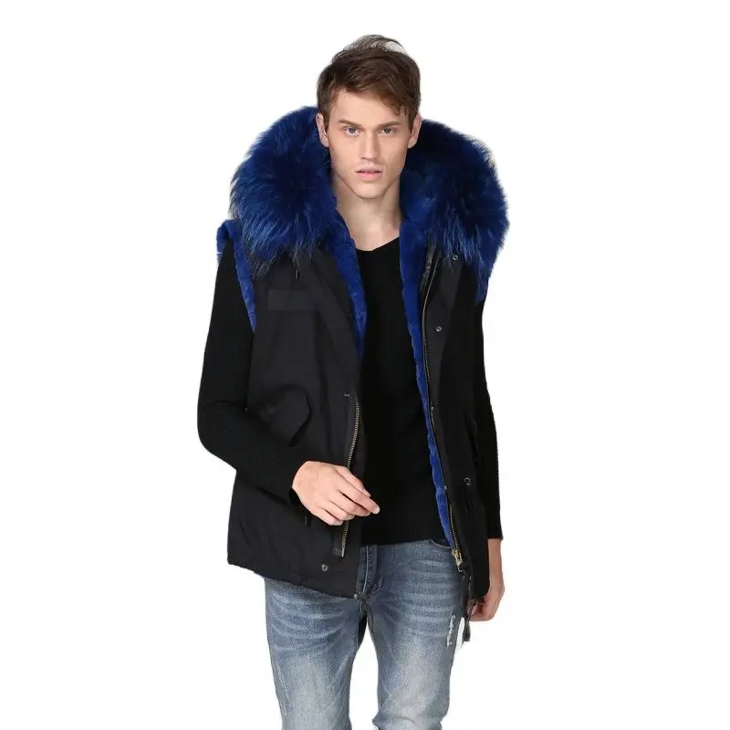 Top Fashion Style Black short style Autumn Style Wear Lakeblue Fur Hoodies Short Waistcoat