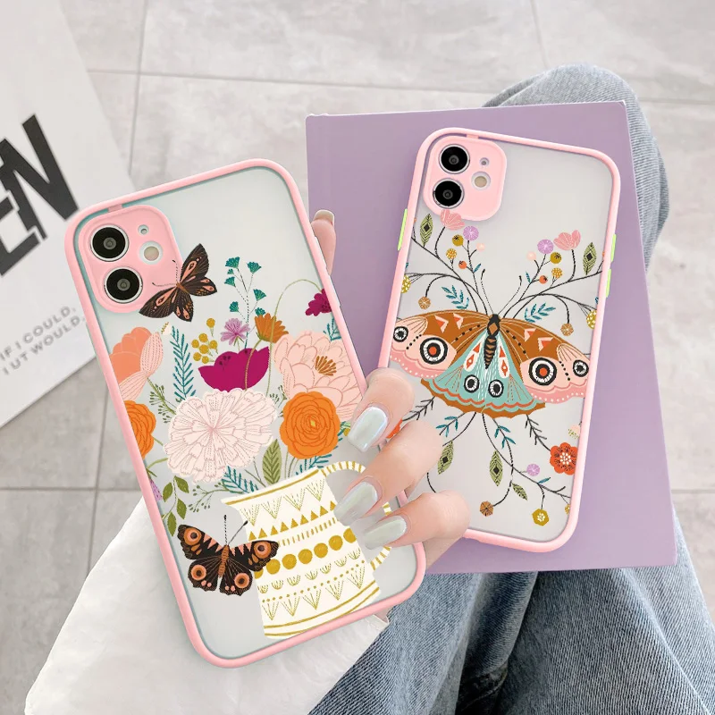 Estetyczne etui na telefon Flowers Butterfly do iPhone 7 8 plus X XS MAX XR SE2 16 15 14 11 12 13 Pro Max Tylna, wstrząsoodporna, miękka obudowa