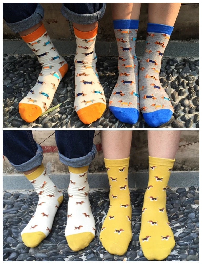 Calcetines cortos de tamaño adulto, Mini Dachshund, cachorro, salchicha, Beagle, perro, Beige, azul, ceniza, mascota, sabueso, hogar familiar, acogedor, 4 pares, 1 lote = 4 pares