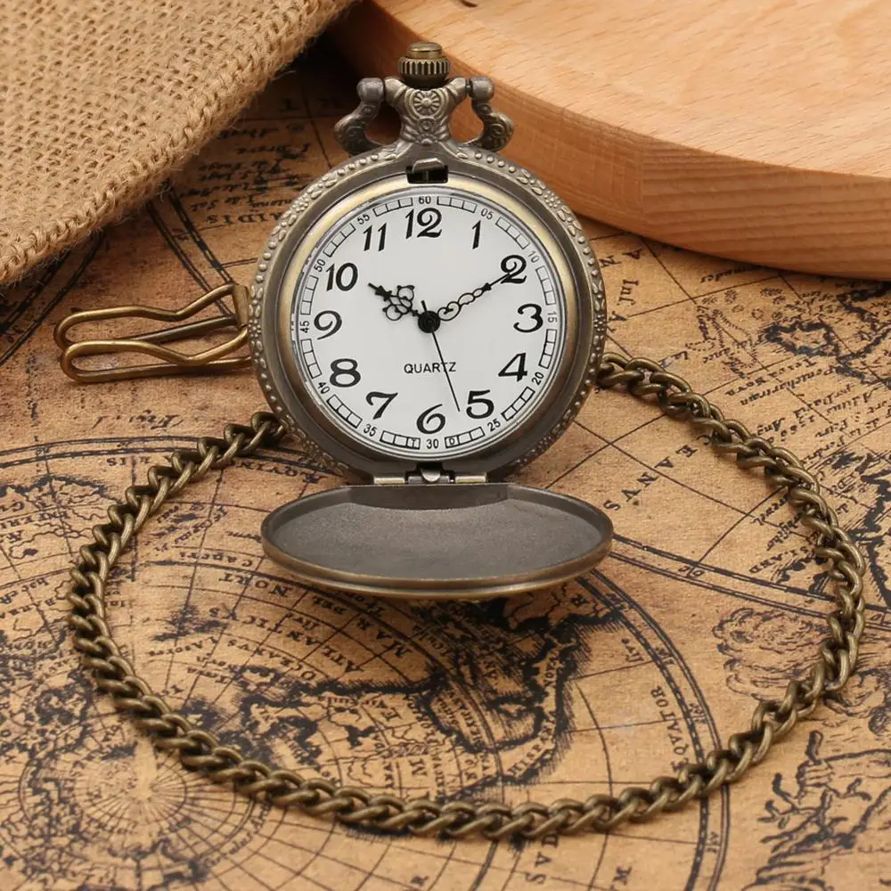 Antique Bronze Rose Flowers Design Full Hunter Quartz Pocket Watch Steampunk Pocket Chain Retro Sweater Pendant Clock Men Women