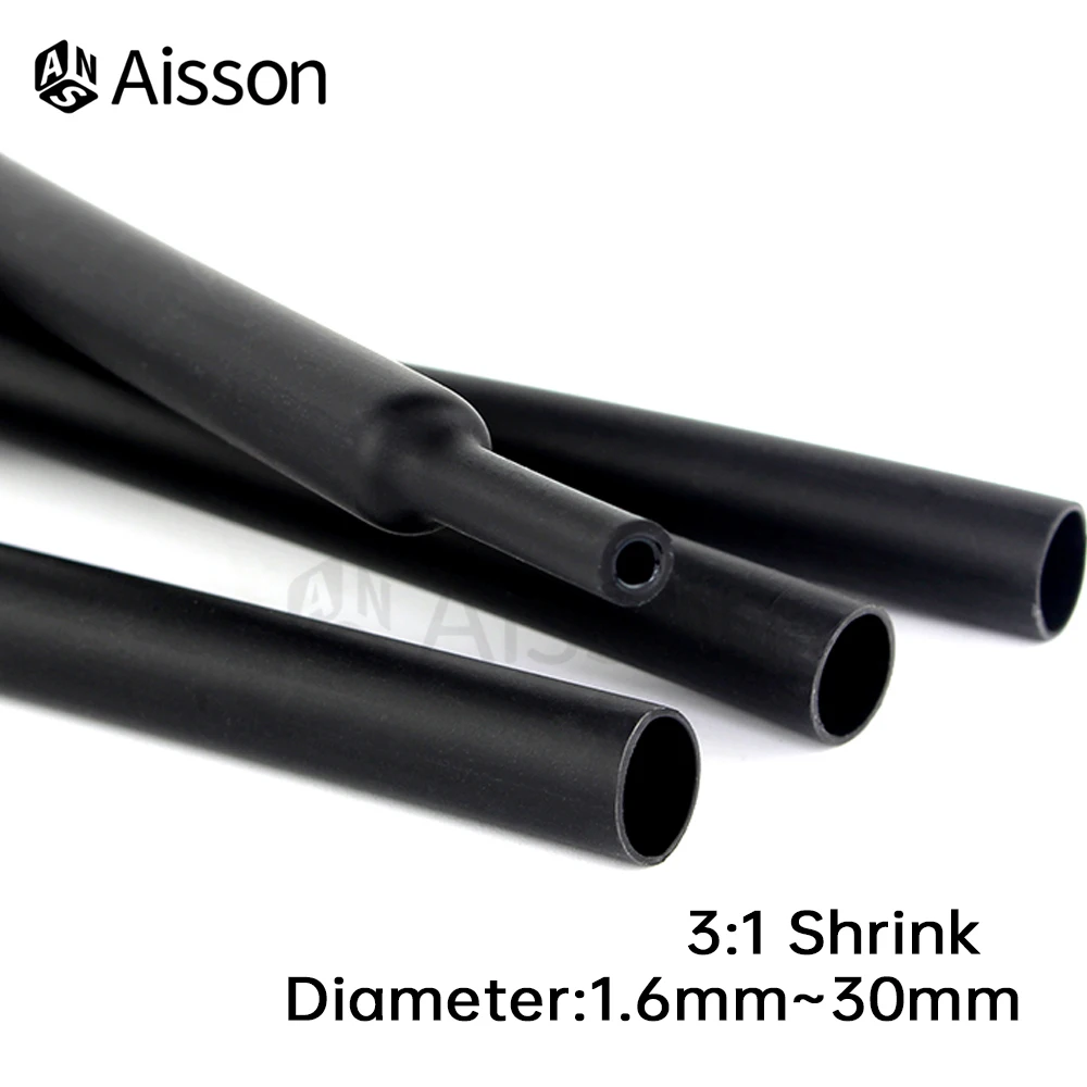 1M Length 3:1Black Heat Shrink Tube With Double Wall Glue Tube Diameter 1.6-30mm Cable Adhesive Lined Sleeve Wrap