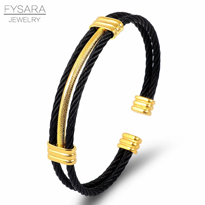 FYSARA Stainless Steel Luxury Charm Bracelets Unique Braided Men Women Sporty Jewelry Male Wire Cuff Open Chain Link Bangles