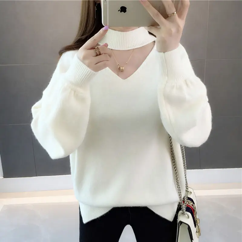 Woman Sweaters Velvet Padded Sweater Autumn Winter Pullover Thick Loose Lantern Sleeve Sweater Femme Chandails Pull Hiver