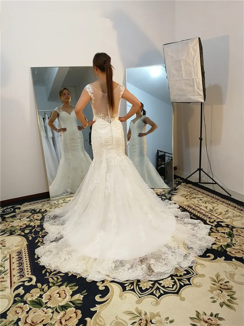 Robe de mariée sirène, effet d'illusion, dos perlé, Tulle, nouvelle collection 2020