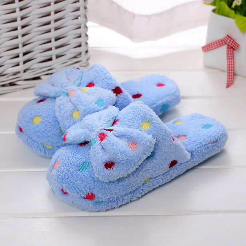 Winter Women Home Slippers Cute Autumn Bow Warmth Thick Plush PVC Non-Slip Leisure Shoes Soft Bedroom Floor Zapatos Mujer