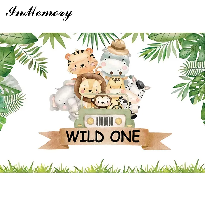 인메모리 사파리 파티 배경막 동물 야생 사진 촬영 배경, 커스텀 사진 스튜디오 배너 포토콜