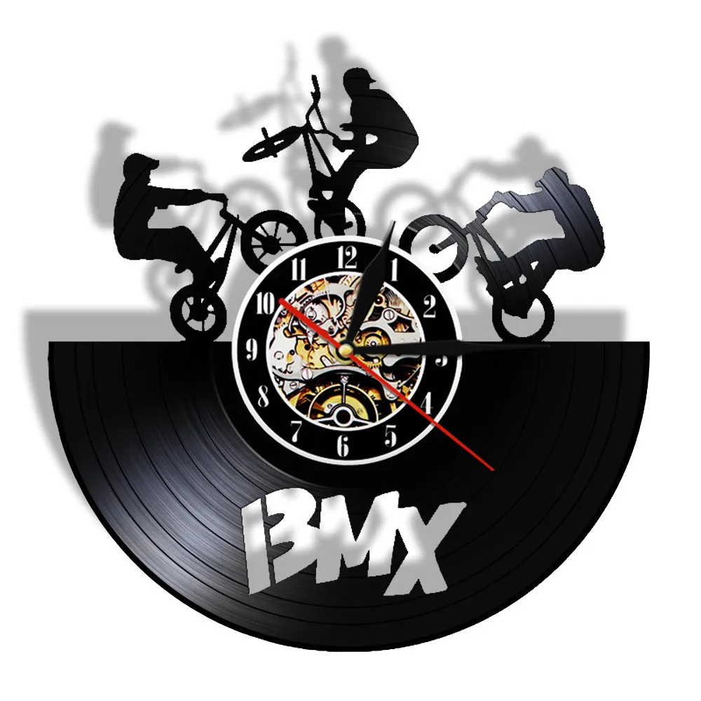 

BMX Vintage LED Wall Clock Bicycle Motocross Vinyl Record Watch BMX Racing Bike Competition Gift Youngster Room Night Light