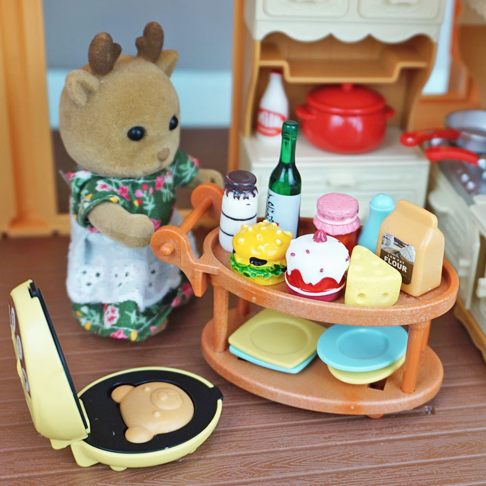 Dollhouse Miniature Furniture Forest Family 1/12 Bunny Family Kitchen Cookware Set Doll Animal House Model Toy For Girl Gift