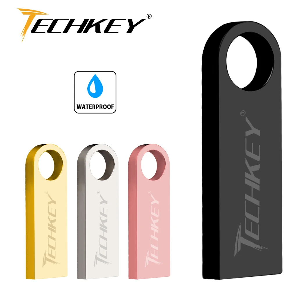 new TECHKEY usb flash drive 64GB 32GB 16GB 8GB 4GB pen drive pendrive флешка waterproof silver u disk memoria cel usb stick gift