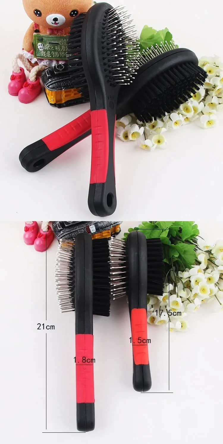 1PC Doppelseitigen Haustier Hund Kamm Lange Haar Pinsel Kunststoff Griff Welpen Katze Massage Bad Pinsel Multifunktions Hundesalon werkzeug – Detail 4