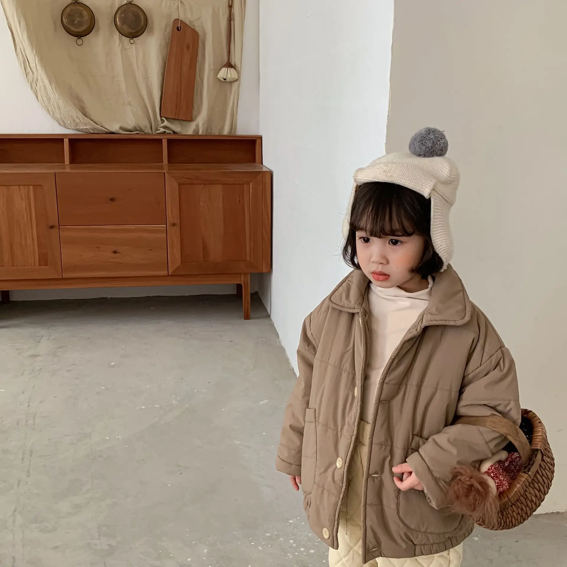 Winter Baby Girls  Cotton Coats 2021 New Korean Winter Plus Velvet Padded Coat for Boys and Girls  Soild Color Warm Outerwear