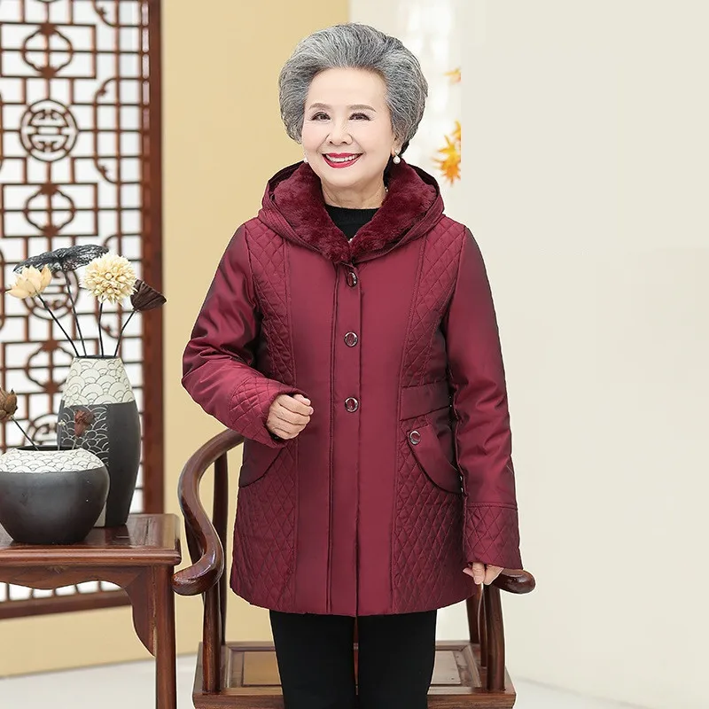 2022 New Winter Down Jacket Elderly Women's Parka Thick Warm White Duck Down Coats Fur Collar Mother Hooded Parka Female G678