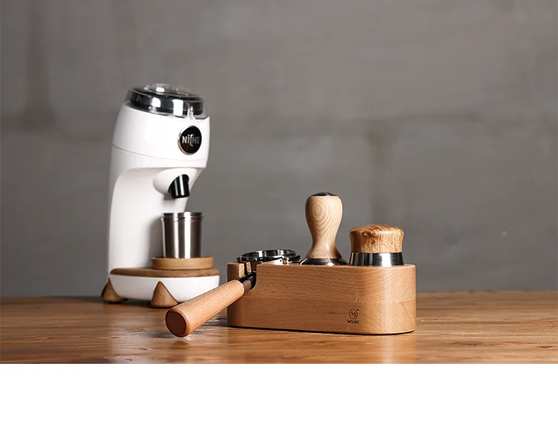 51mm/53mm/58mm Kaffee Filter Halter Tamper Stehen Buche Nussbaum Holz Espresso Distributor Matte Basis rack Für Barista Zubehör – Detail 30