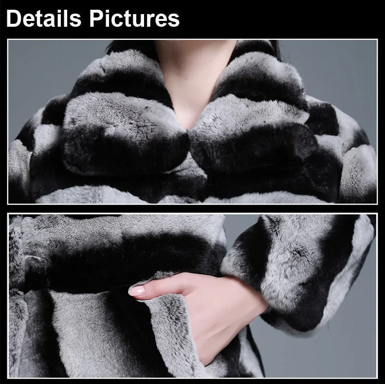 Chaqueta de piel auténtica para mujer, abrigos grandes con cuello vuelto, abrigos de piel de conejo, Color Chinchilla, FS15191