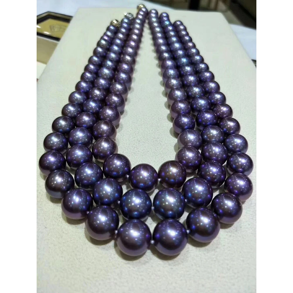 MADALENA SARARA 10-13mm Freshwater Pearl Dark Purple Round Shape Edison Pearl Necklace Strand 18