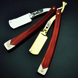 1PC Stainless Steel Manual Straight Razor Men's Shaving Razors Solid Wood Handle Beard Remover Folding Shaving Knife G0114