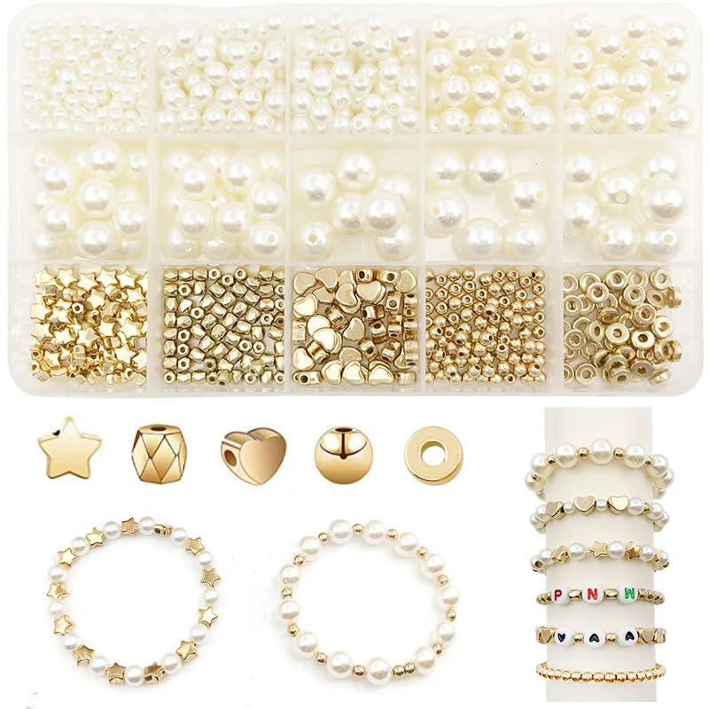 720pcs Pearl Five-pointed Star Heart Beads Kit CCB Spacer Beads For Jewelry Making DIY Earrings Bracelet Necklace Accessories