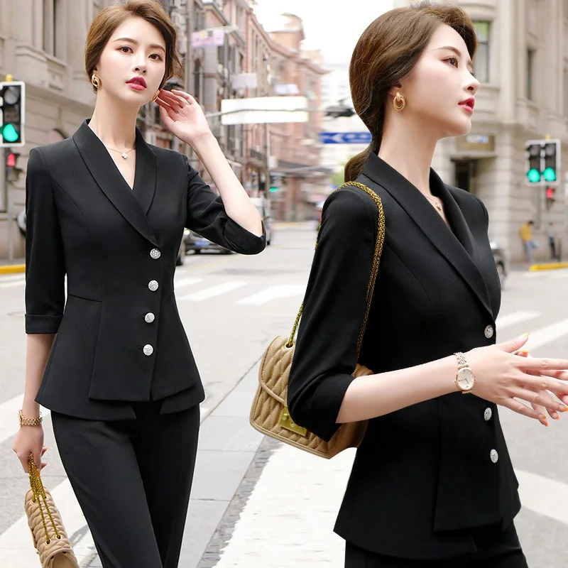 Solid color goddess fan new spring and summer fashion temperament Half sleeve jacket  blazer nine points pants professional suit