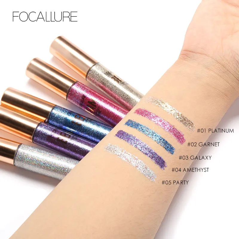 FOCALLURE 5 Colors Glitter Eyeliner Eyeshadow Easy to Wear Waterproof Liquid Metallic Makeup Glitter Eye Liner FA46