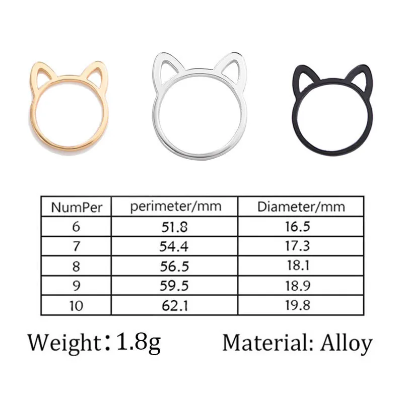 Woozu Cat Ear Ring Design Cute Fashion Jewelry Cat Ring For Women and Girl Gifts Adjustable charms Anel