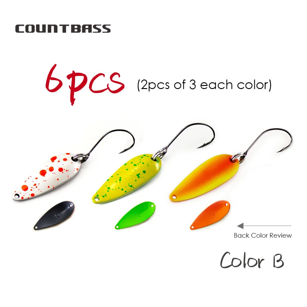 

6PCS COUNTBASS Trout Spoons 2 Sizes 2.4g and 4g Fishing Lures Casting Metal Baits for Salmon Pike Bass Brass Material