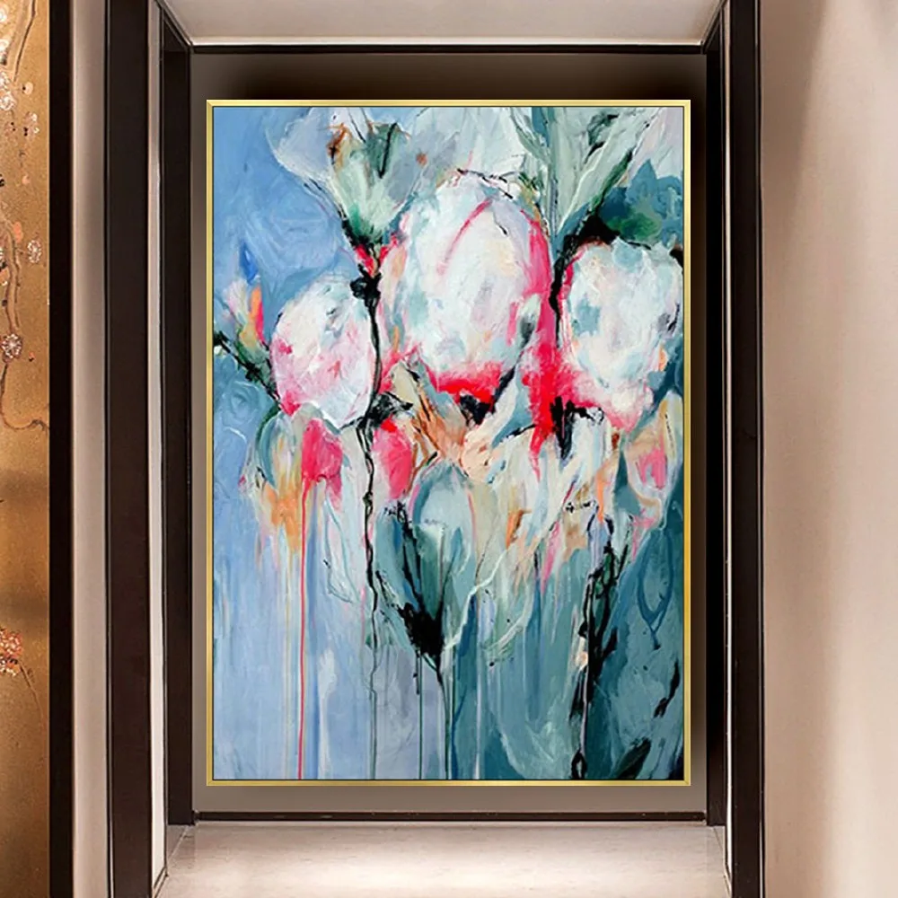 Abstract Watercolor Art Tulip Picture Modern 100% Handmade Oil Painting Knife Flower Paintings Sofa Background For Home Decor