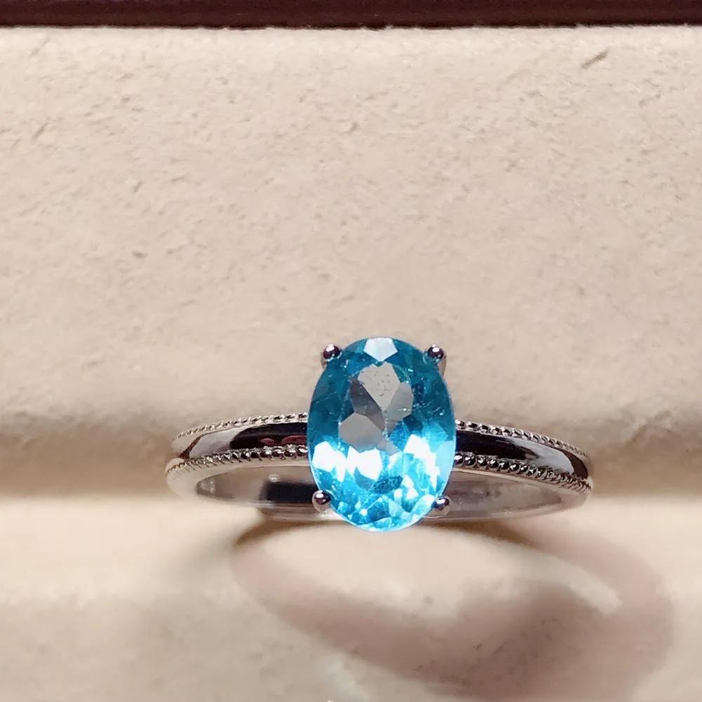 

Natural Blue Topaz Ring With Excellent Body Quality, 925 Sterling Silver Inlaid With Main Stone 6*8mm