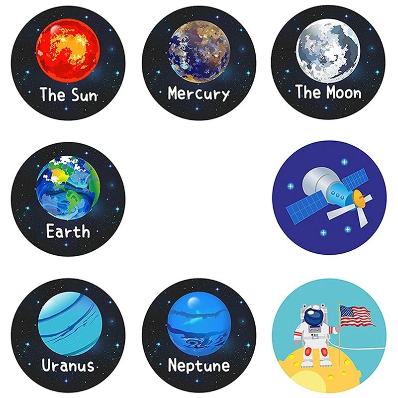 1.5 Inch Earth Space Universe Children's Student Toy Sticker Label Venus Saturn Astronaut 500pcs/Roll